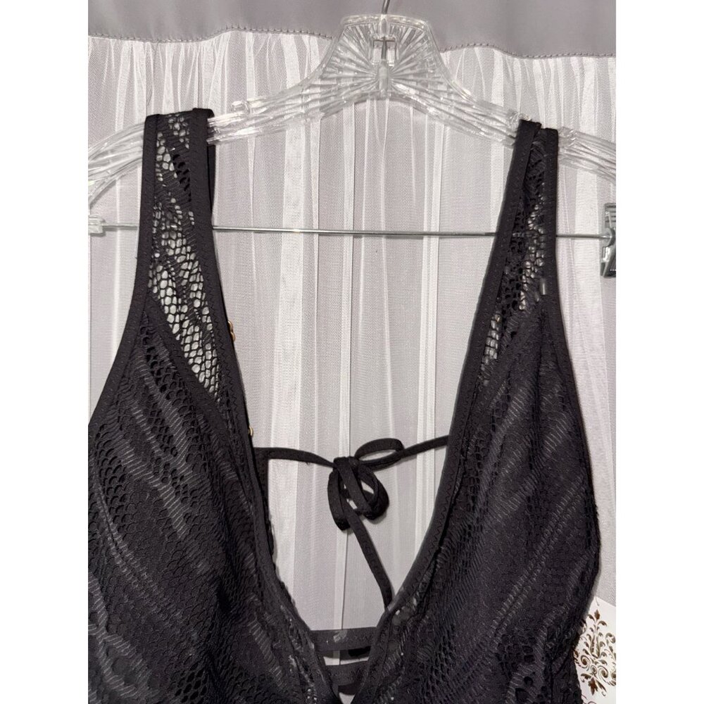 Black Mesh Lace-Up One-Piece Swimsuit With Removable Cups XXL - Picture 10 of 15